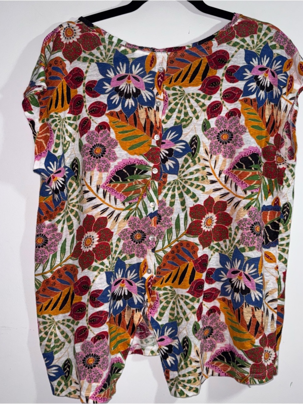C&C California Linen Floral Top Button Back Short Sleeve XL - Picture 2 of 7